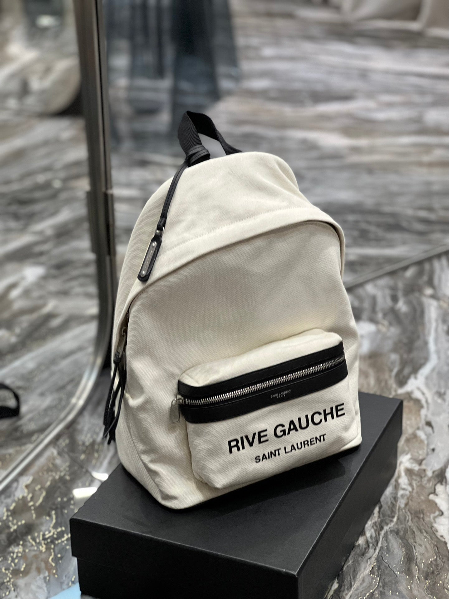 YSL Saint Laurent City Backpack Unisex 13.8in 35cm Canvas White