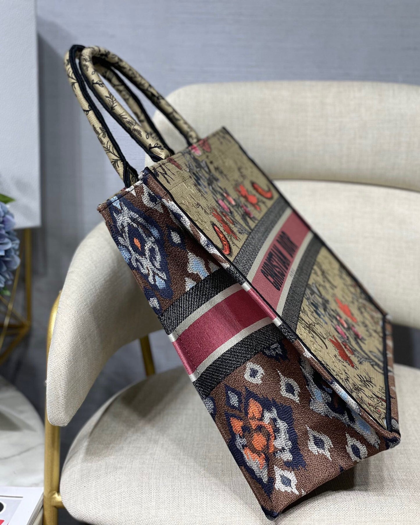 Book Flowers Embroidery Cd Large Book Tote Bag