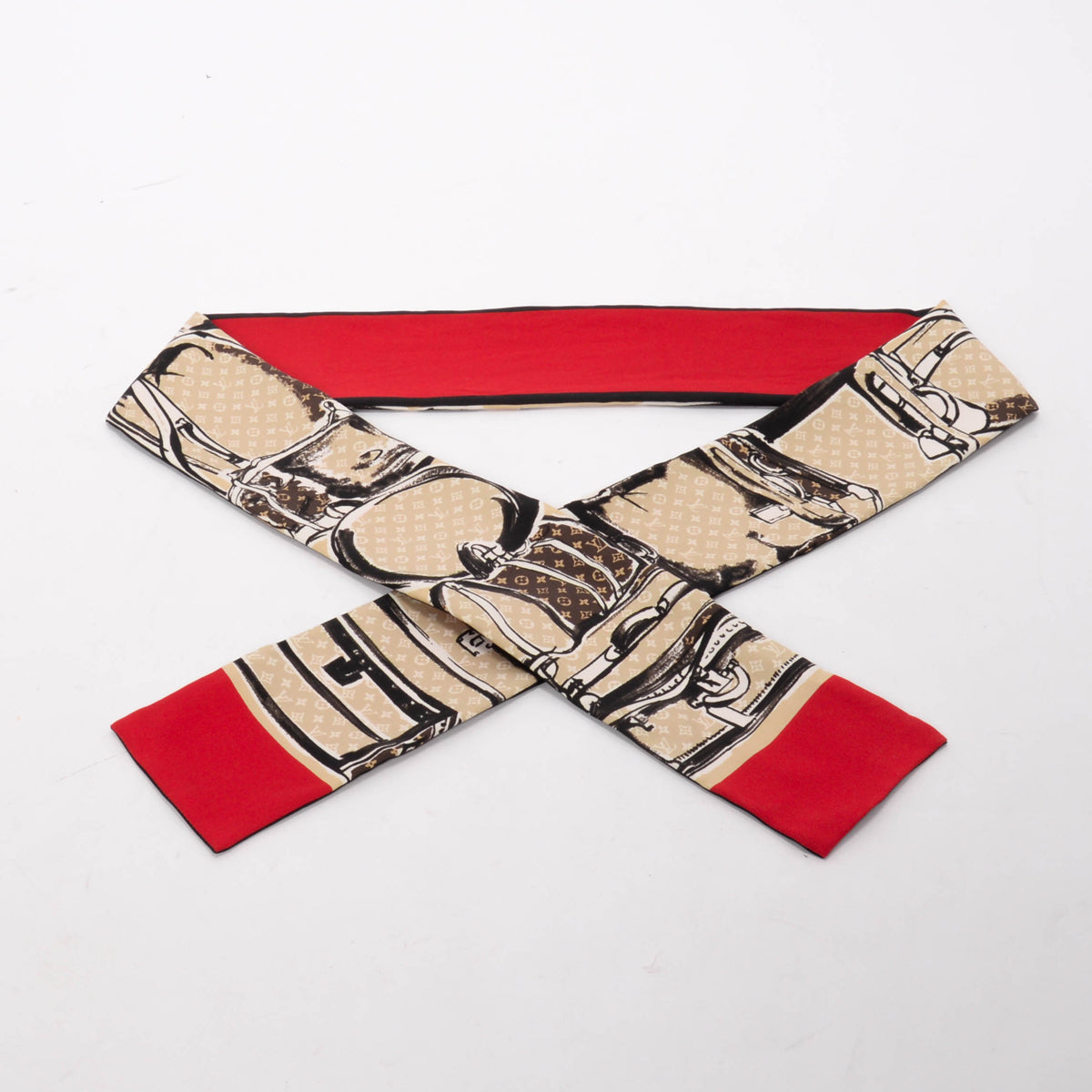 Louis Vuitton Beige & Red Silk Trunks Bandeau Fashion Accessory