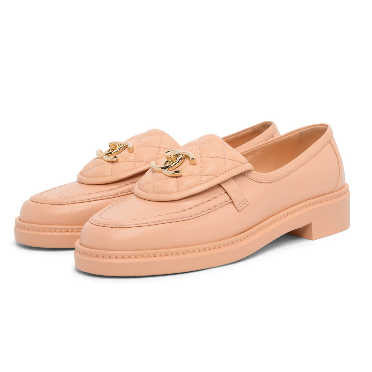 Chanel Beige Lambskin Cc Turnlock Loafers 36