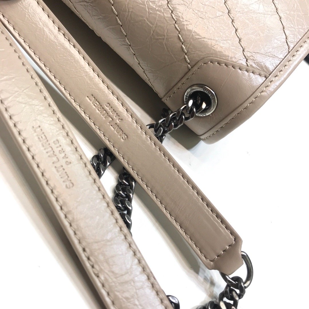 YSL Saint Laurent Niki Baby Crinkled 8in 21cm Beige Chain Handbag