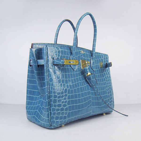 Hermes Luxury Birkin Crocodile Bag Blue Travel Bag