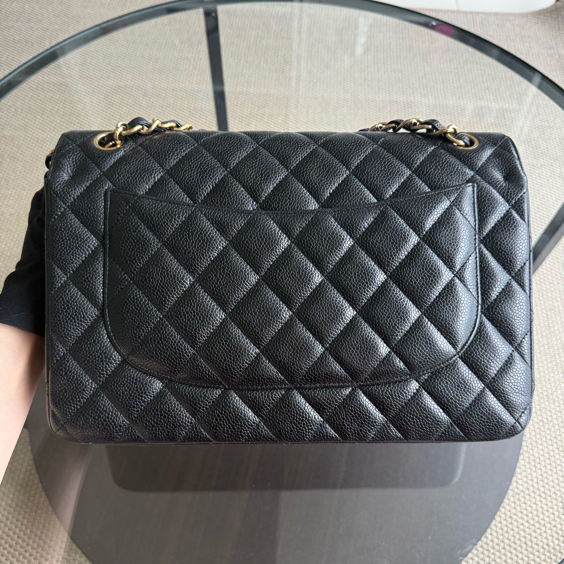 Chanel Classic Flap Jumbo - Caviar Double Flap 30CM Quilted Black Gold Hardware Series 15