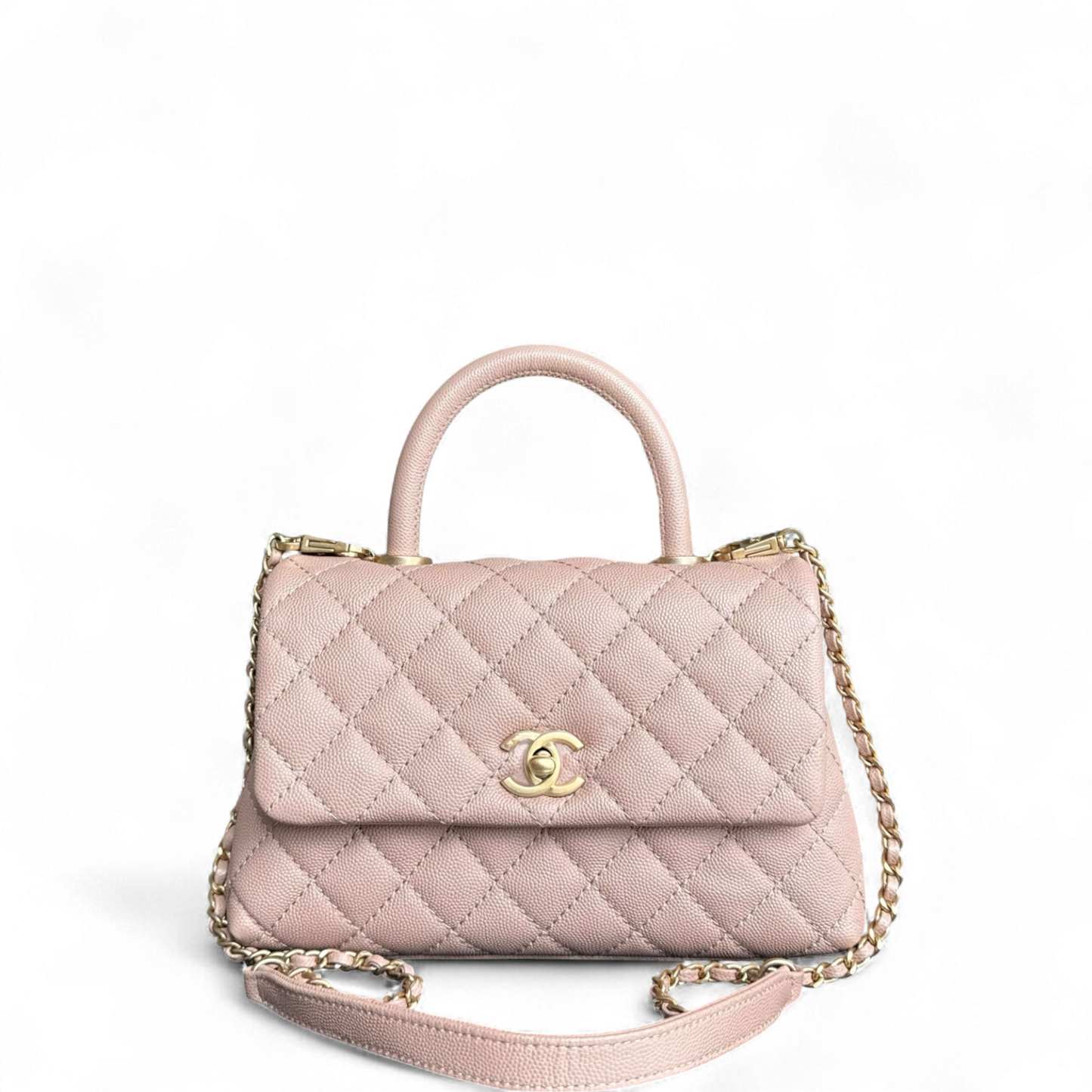 Chanel Coco Handle Small - Caviar Quilted Nude Light Beige Gold Hardware Series 25