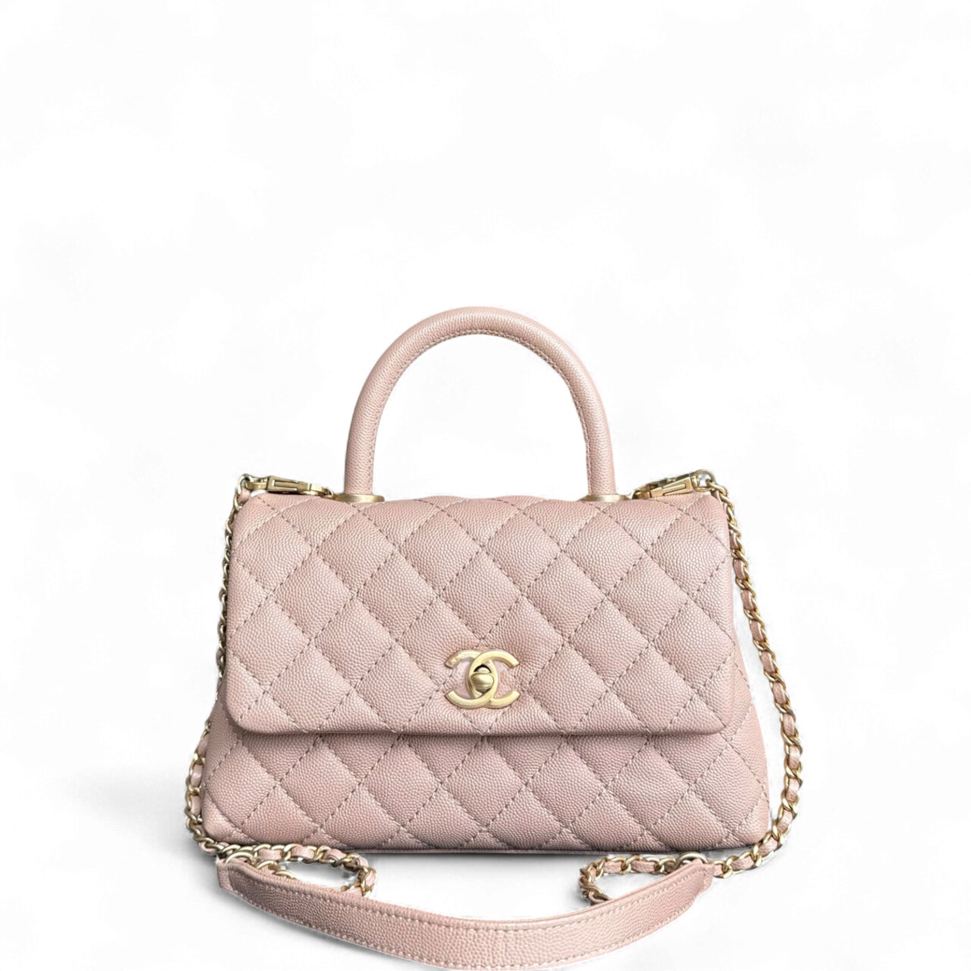 Chanel Coco Handle Small - Caviar Quilted Nude Light Beige Gold Hardware Series 25