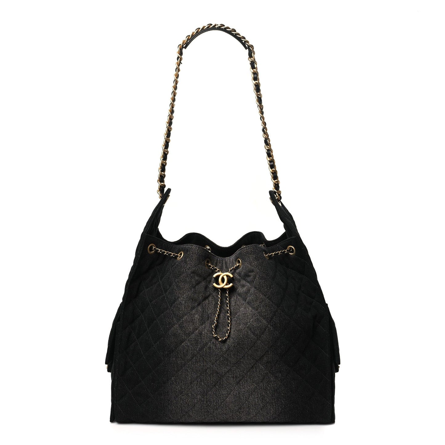 Chanel Washed Denim Quilted Medium 25 Handbag Black