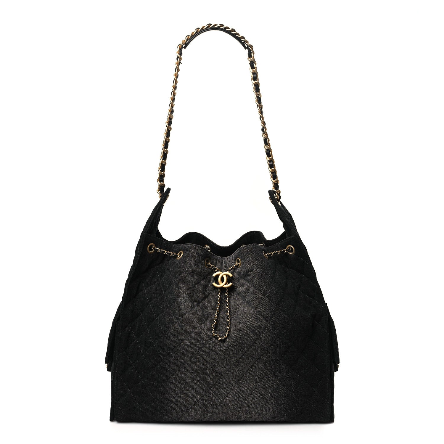 Chanel Washed Denim Quilted Medium 25 Handbag Black