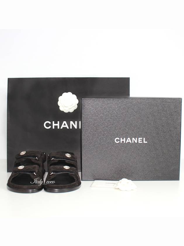 Suede Velcro Sandals Black Chanel