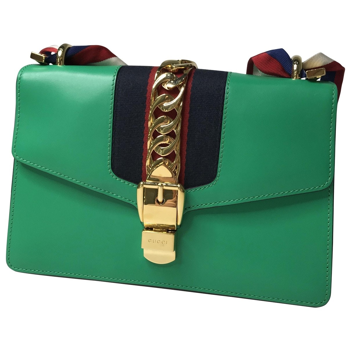 Gucci sylvie green leather handbag