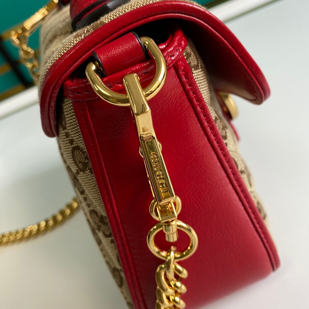 gg Ladies gg Marmont Top Canvas Beige Red Mini Bag