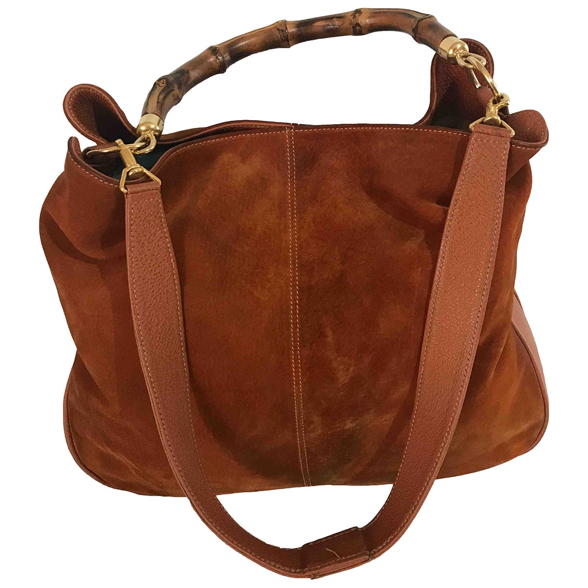 Gucci bamboo camel suede handbag
