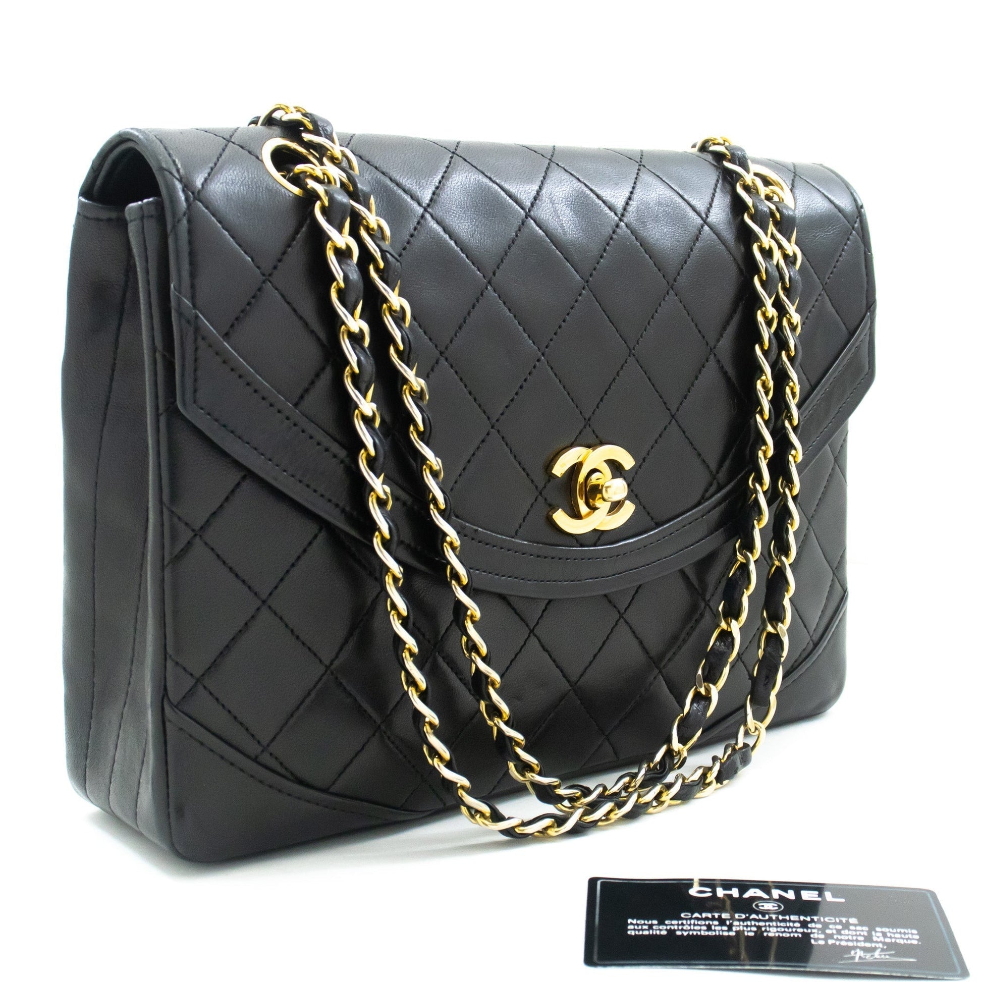 CHANEL Half Moon Chain Shoulder Bag Crossbody Black Quilted New
