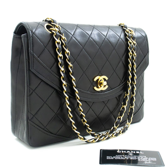 CHANEL Half Moon Chain Shoulder Bag Crossbody Black Quilted New