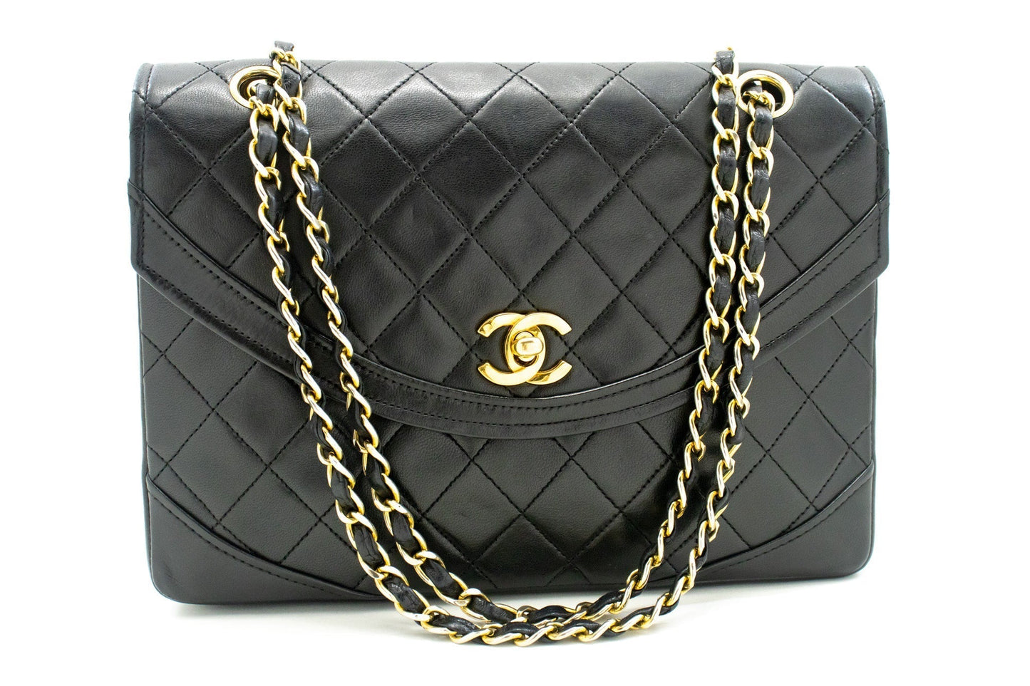 CHANEL Half Moon Chain Shoulder Bag Crossbody Black Quilted New