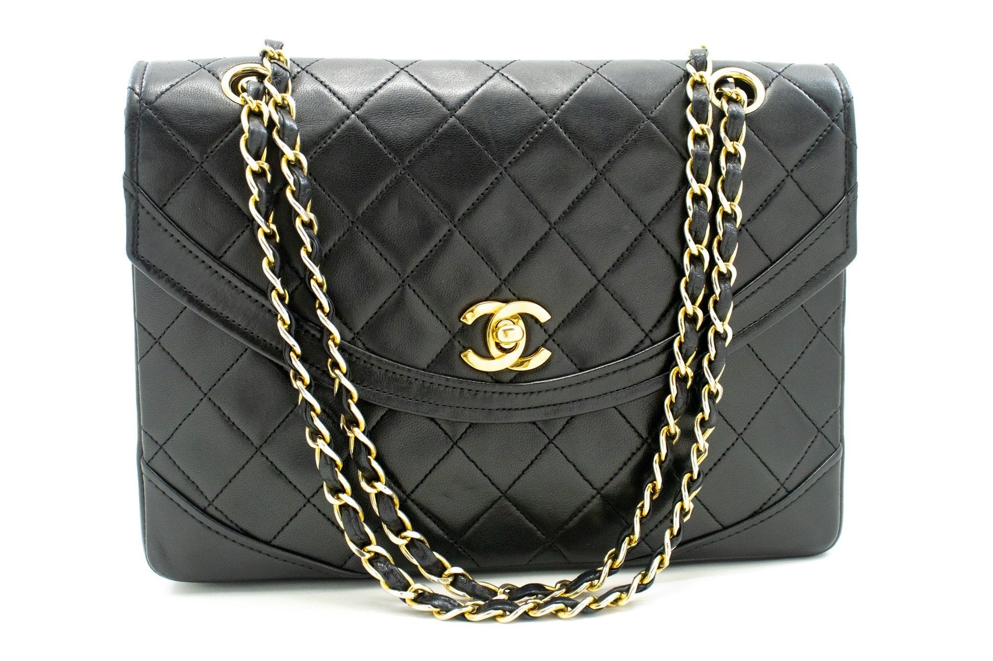 CHANEL Half Moon Chain Shoulder Bag Crossbody Black Quilted New