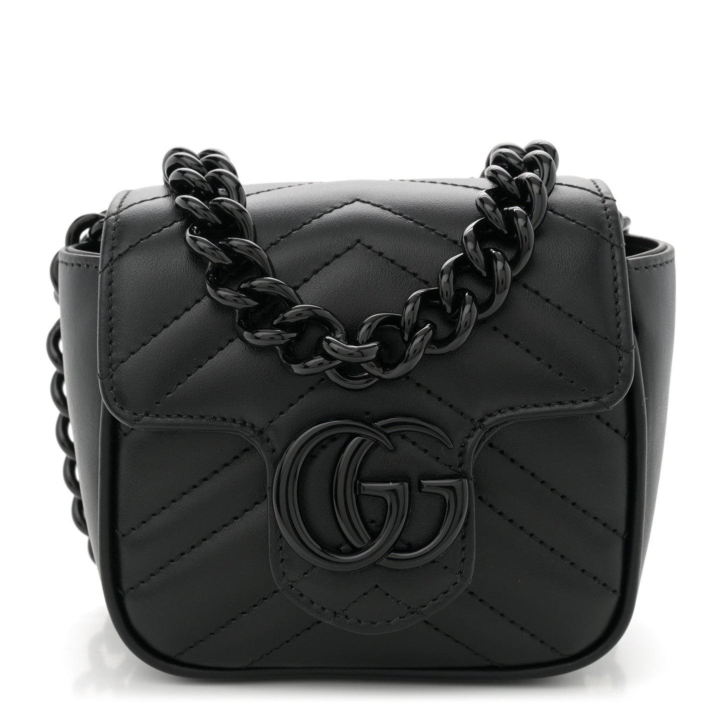 Gucci Calfskin Matelasse Monochrome GG Marmont Chain Mini Belt Bag Black