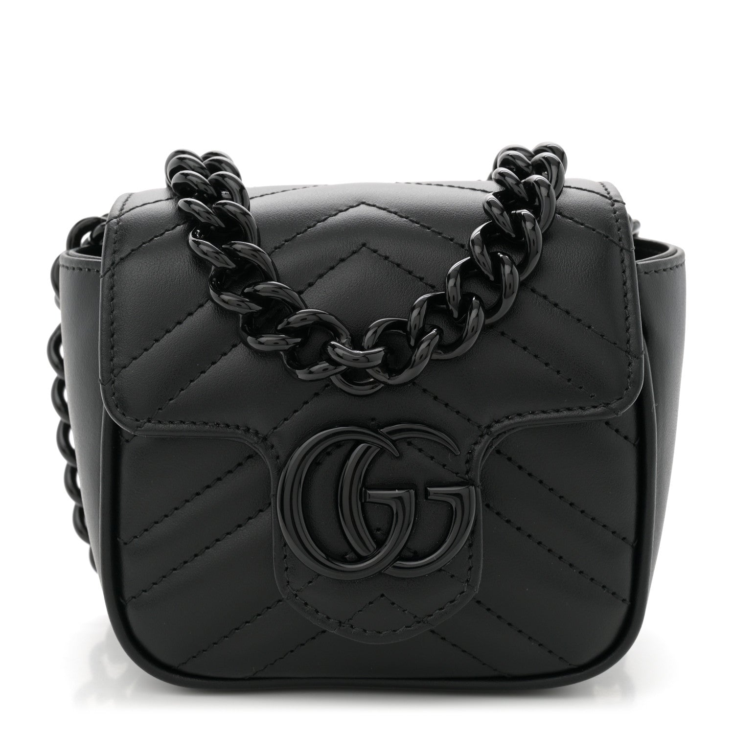 Gucci Calfskin Matelasse Monochrome GG Marmont Chain Mini Belt Bag Black