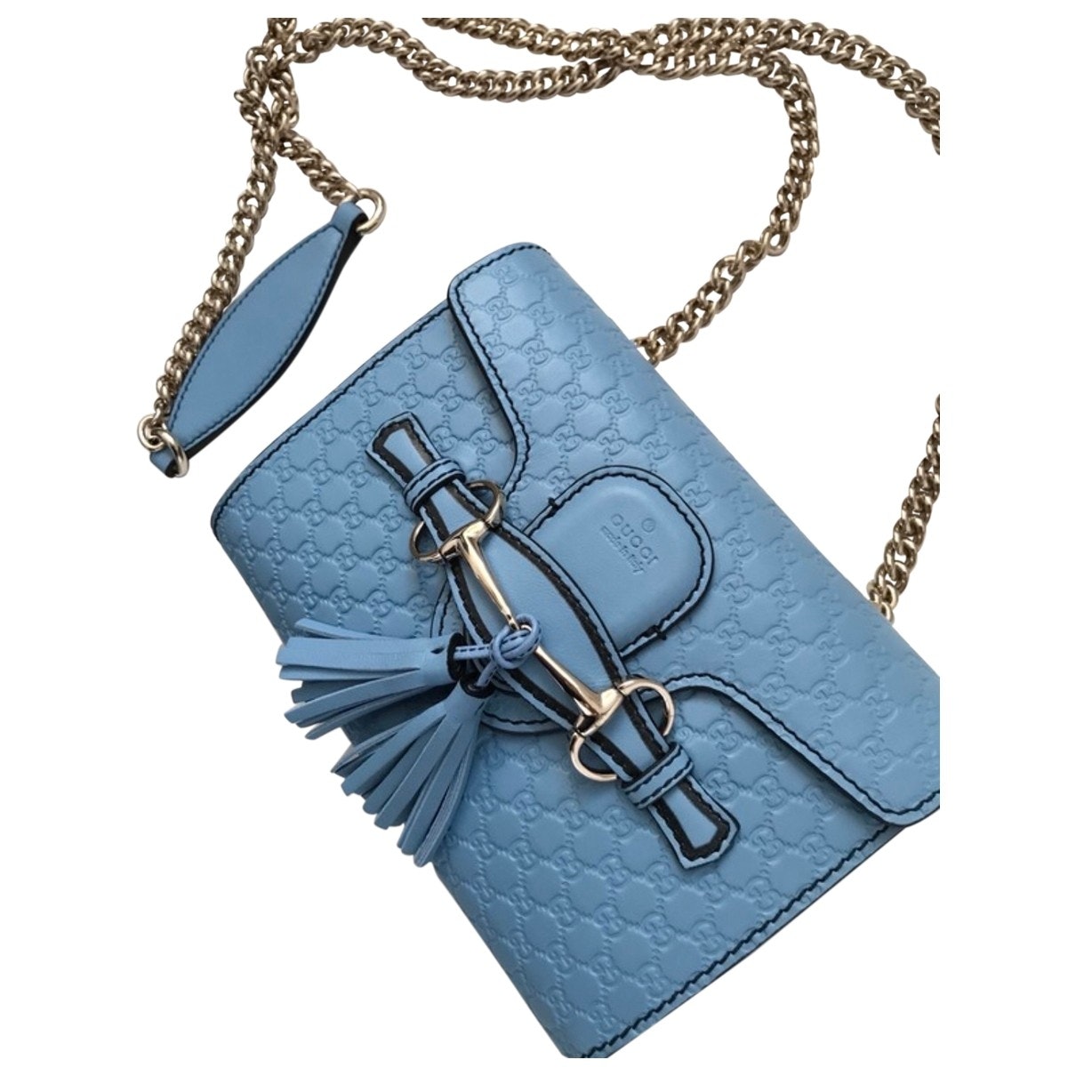 Gucci emily blue leather handbag