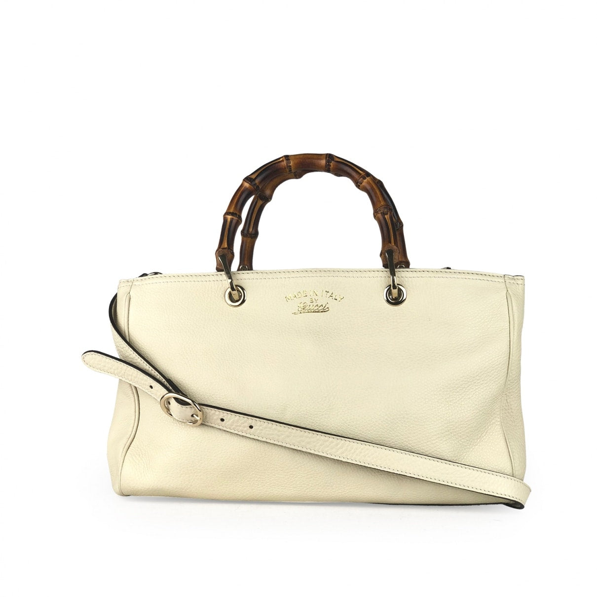 Gucci bamboo white leather handbag
