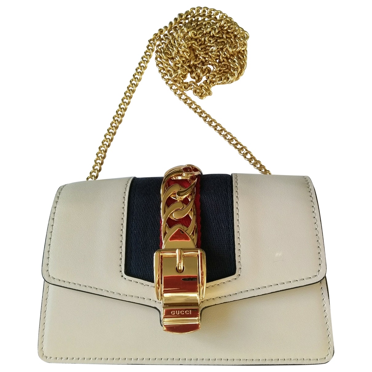 Gucci sylvie ecru leather handbag