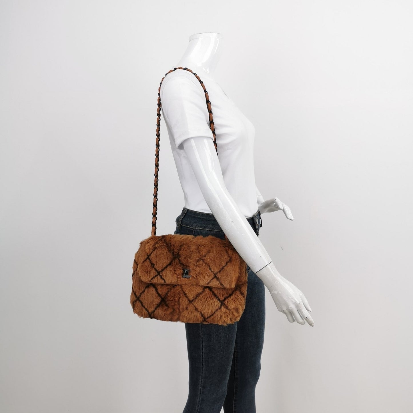 Chanel Lapan Rabbit Fur Flap Brown Shoulder Bag