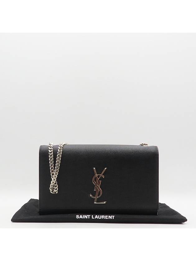 YSL Saint Laurent Trending Caviar Skin Kate Logo Medium Chain Monogram Black Shoulder Bag