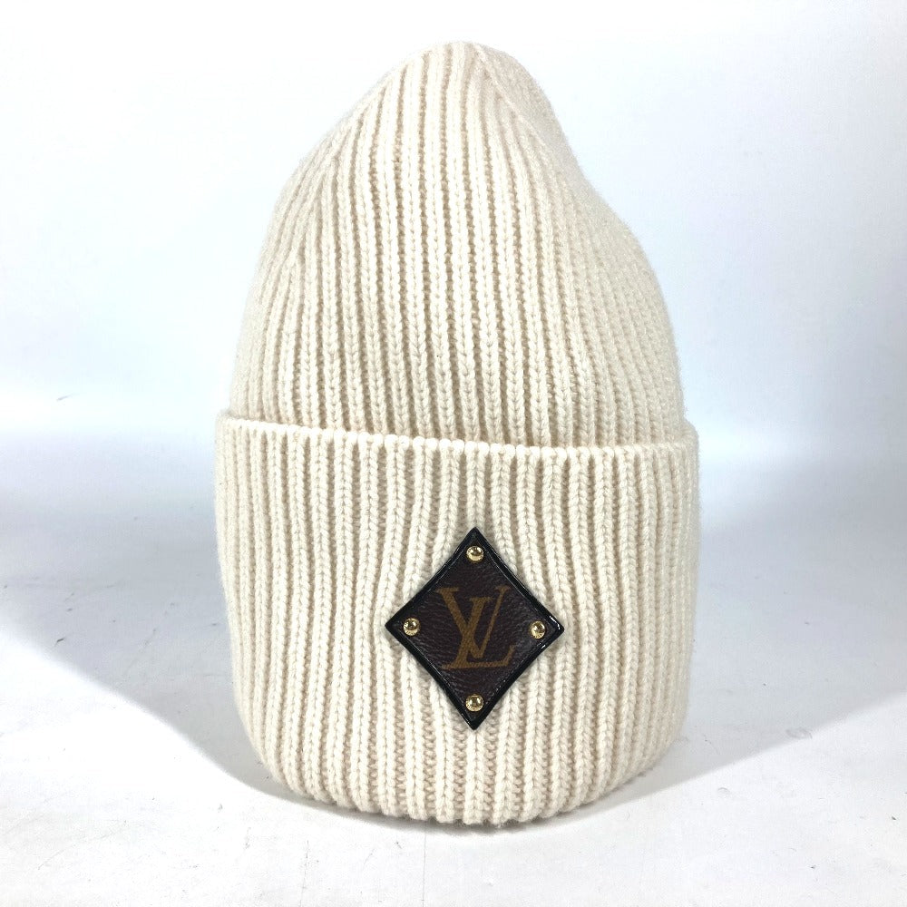 Louis Vuitton Knit M76707 emblem Bonnet Beanie Monogram Wool White Apparel