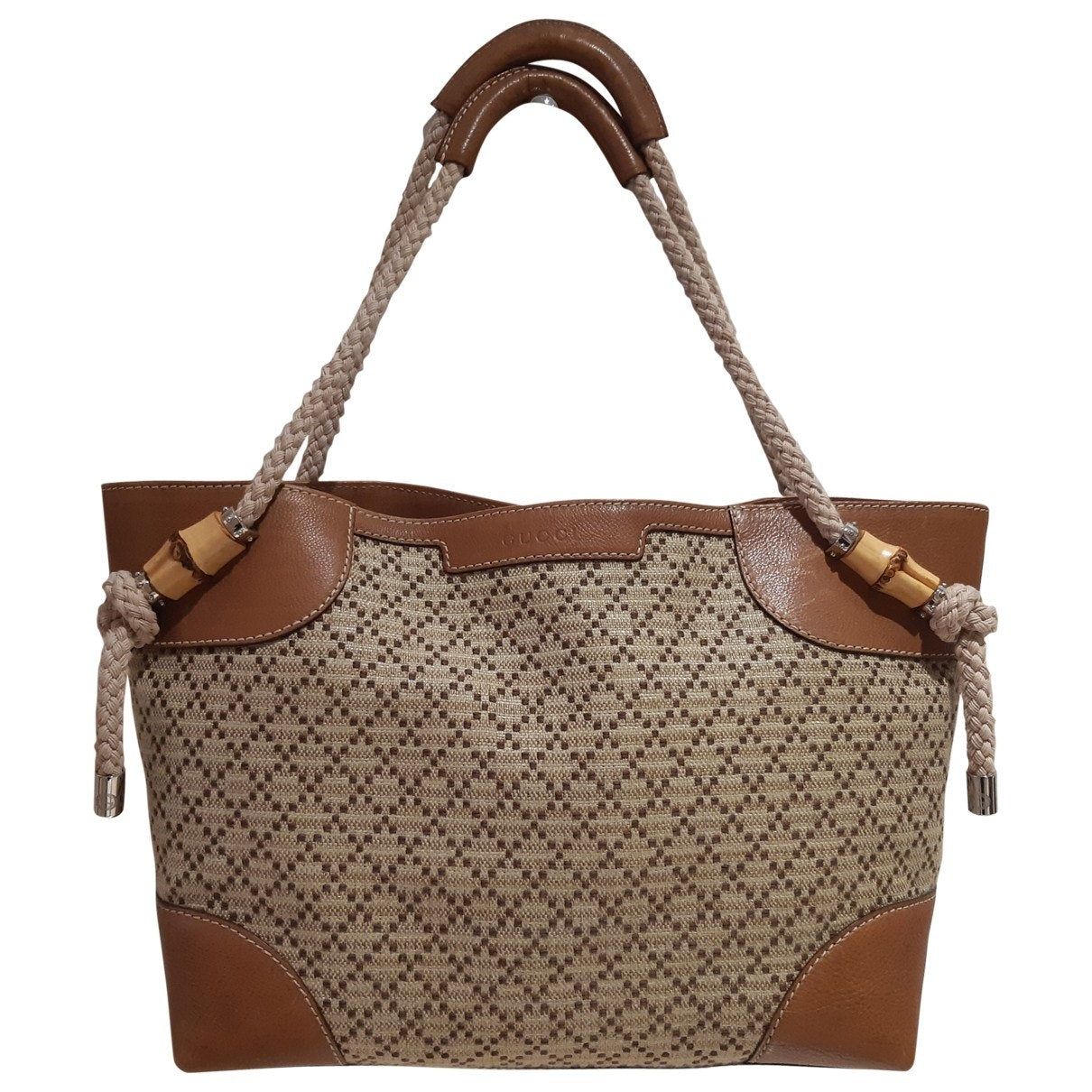 Gucci camel cloth handbag