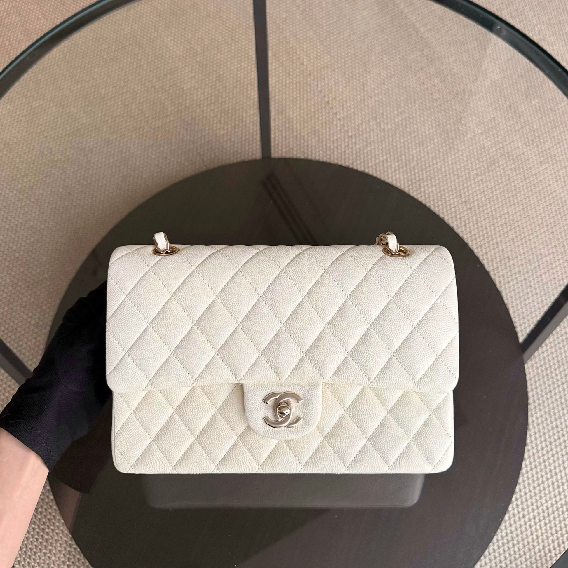 Chanel Classic Flap Medium - Caviar 25CM Quilted Grained Calfskin White Gold Hardware Series 26