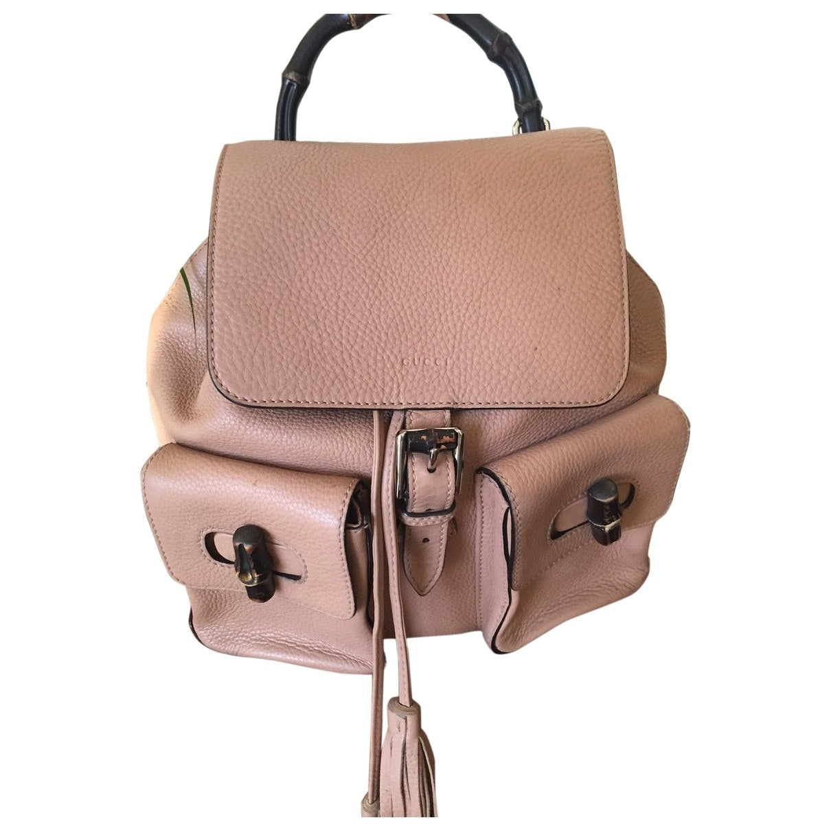 Gucci bamboo beige leather backpacks