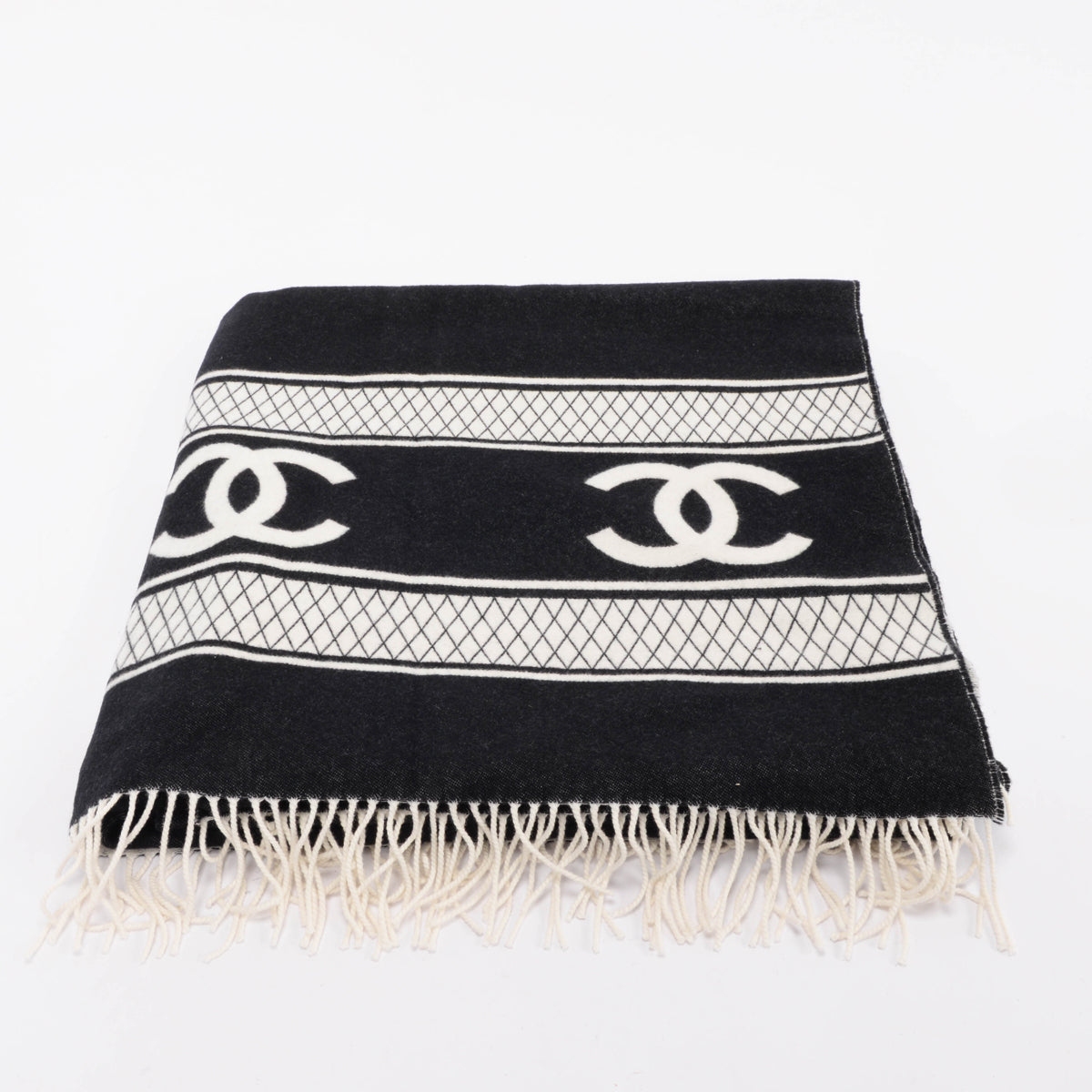 Chanel Black & White Cashmere CC Reversible Blanket Handbag