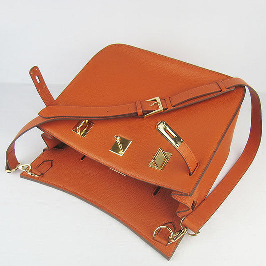 Hermes Luxury Shoulder Bag Orange Golden Leather