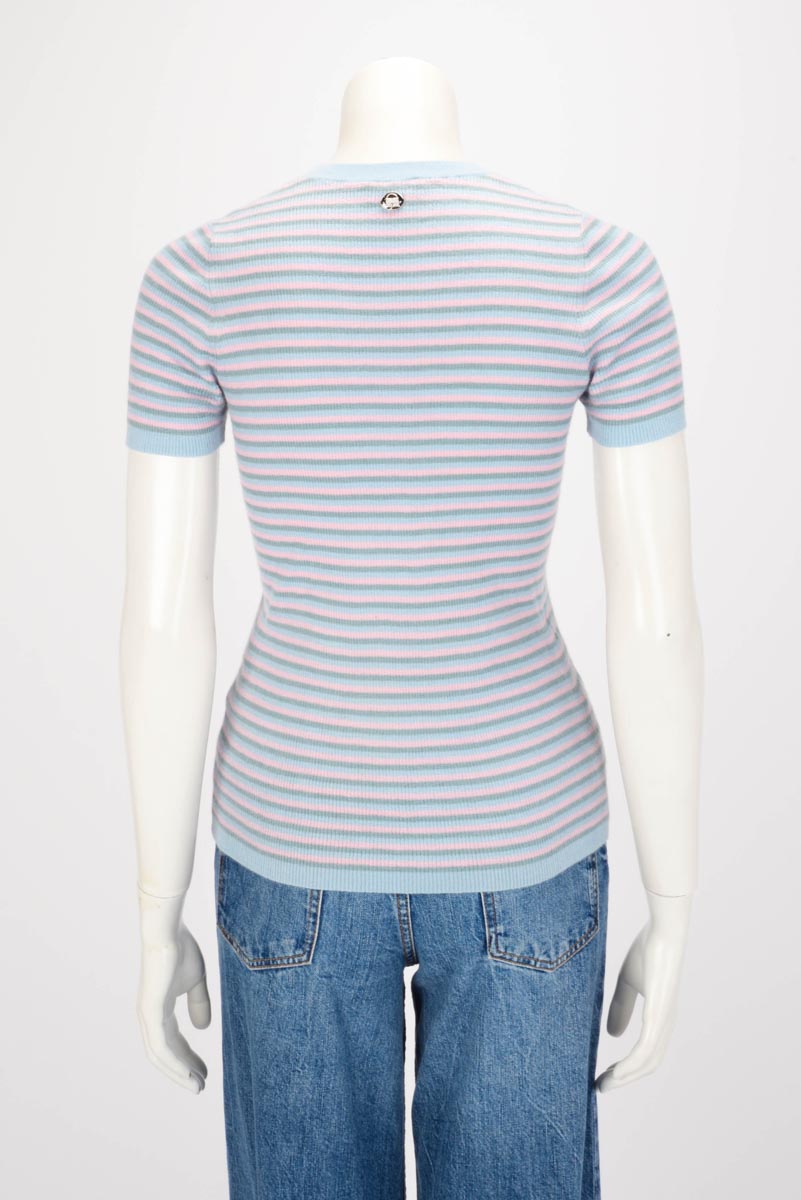 Chanel Blue Cashmere & Mohair Striped Short-sleeved Top Fr 38 Bag