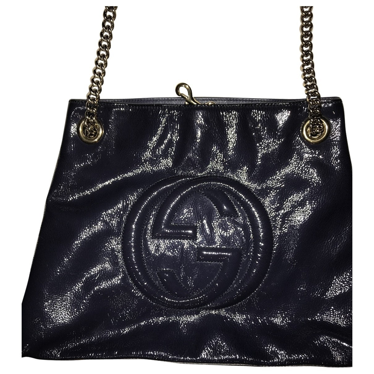Gucci soho navy patent leather handbag