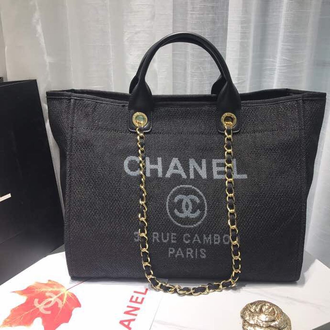 Chanel Deauville Tote Bag Grey Multi For Women Canvas Black