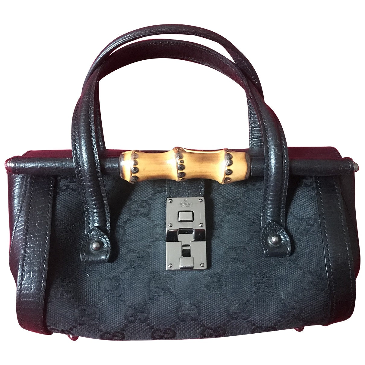 Gucci bamboo black cloth handbag