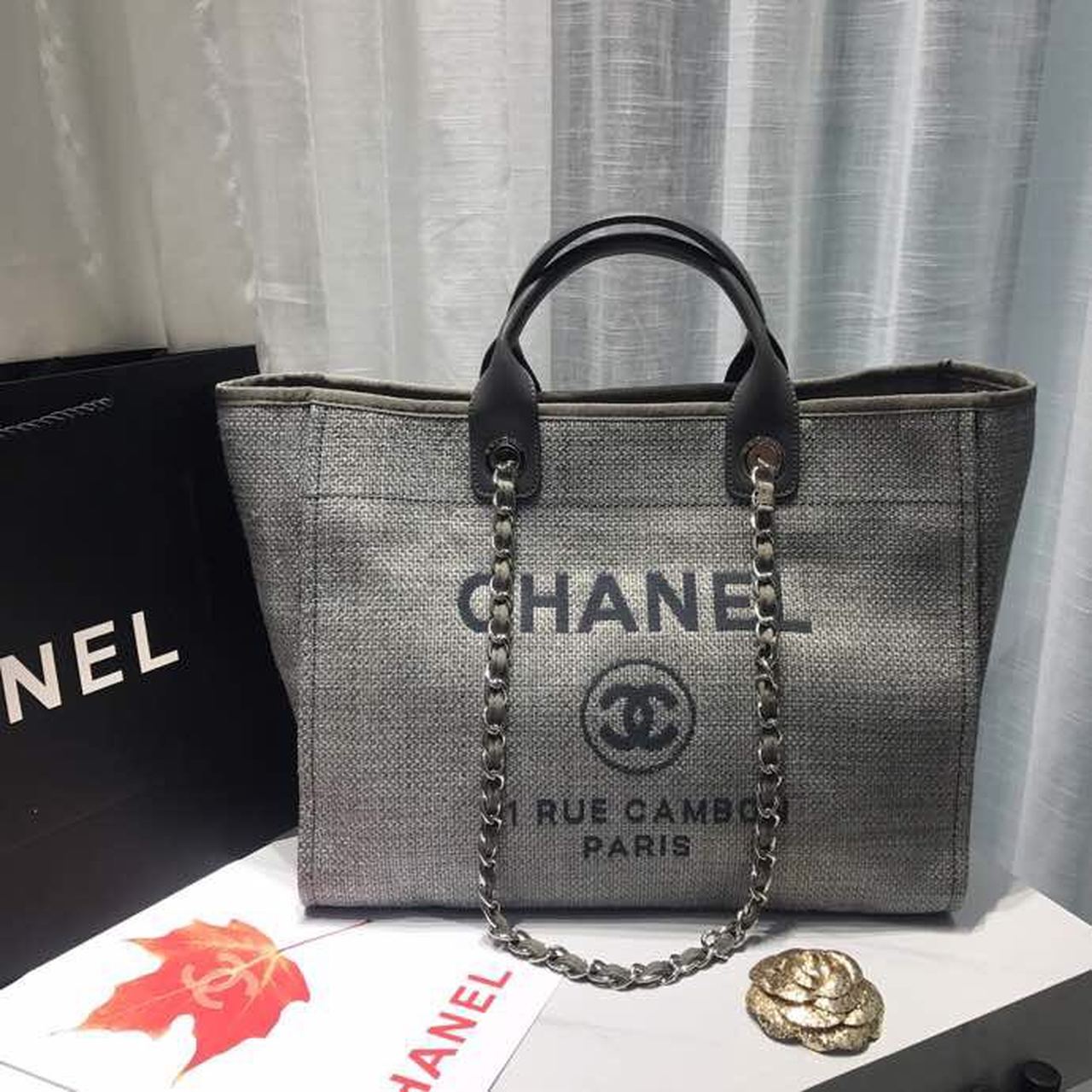 CHL Deauville Tweed Fall Winter Canvas Grey Tote Bag
