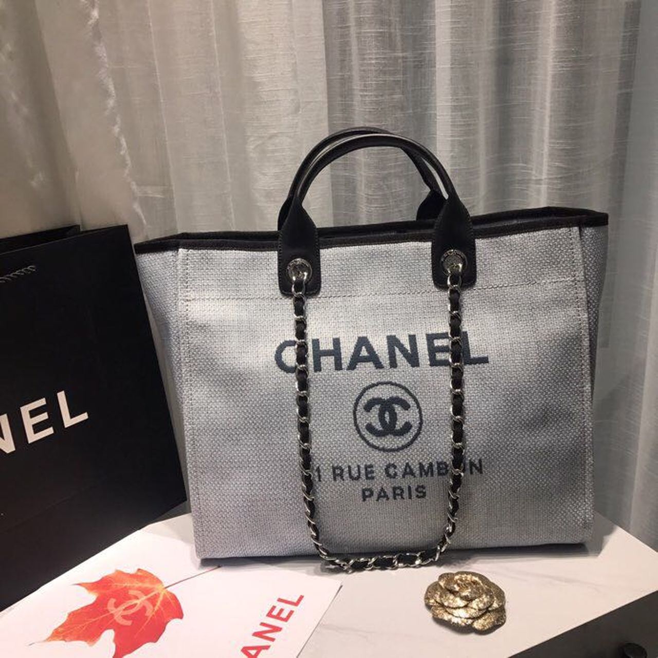 Chanel Deauville Tote Bag Light Grey For Women Canvas Shoulder Bag