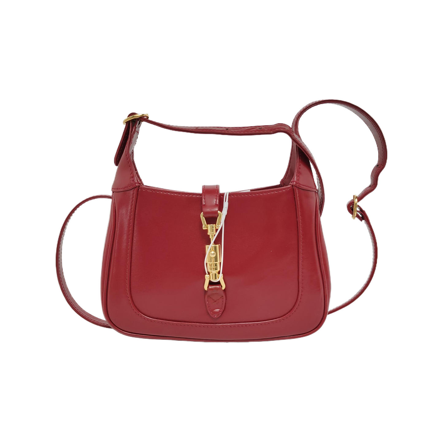 Gucci Jackie Burgundy Piston Lock Leather Red Gold Mini Travel Bag