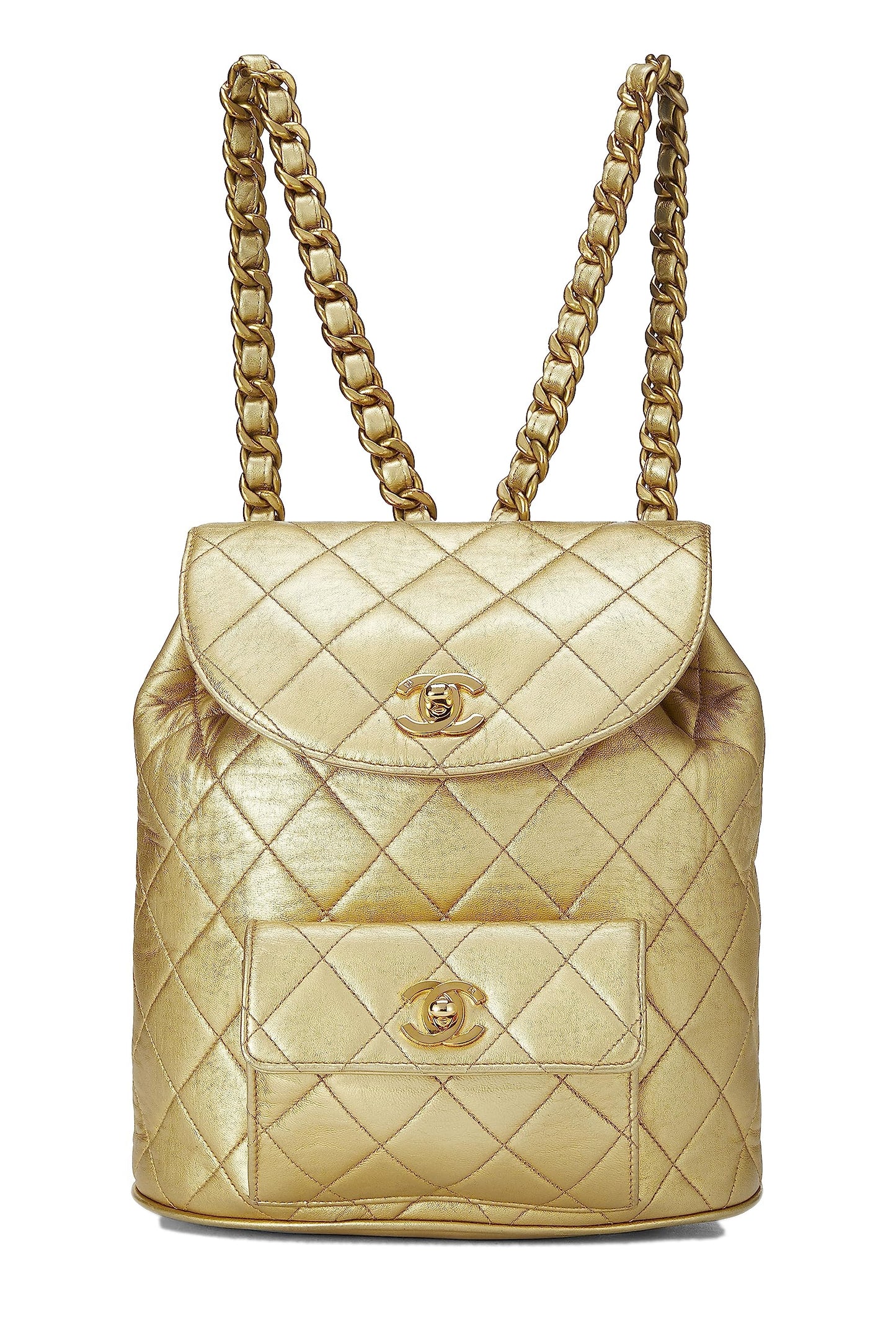 Chanel,gold Metallic Lambskin Classic Backpack Mini,gold