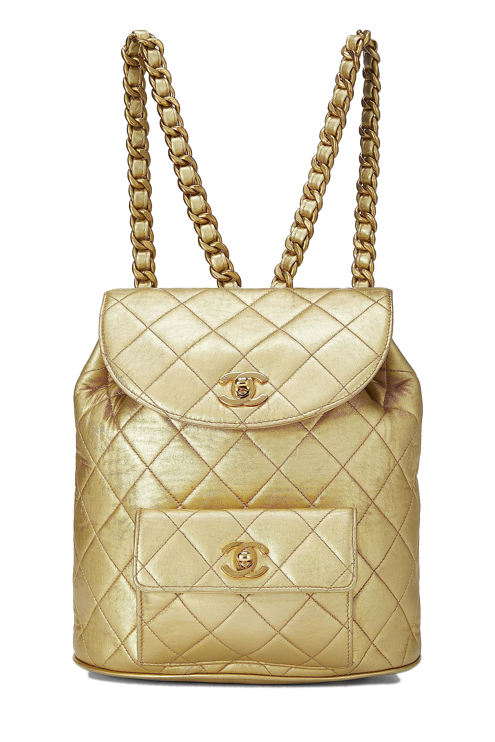 Chanel,gold Metallic Lambskin Classic Backpack Mini,gold