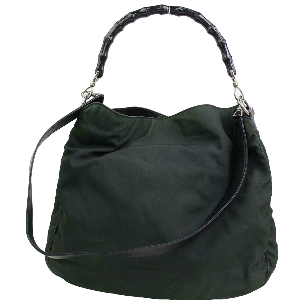 Gucci bamboo green cloth handbag