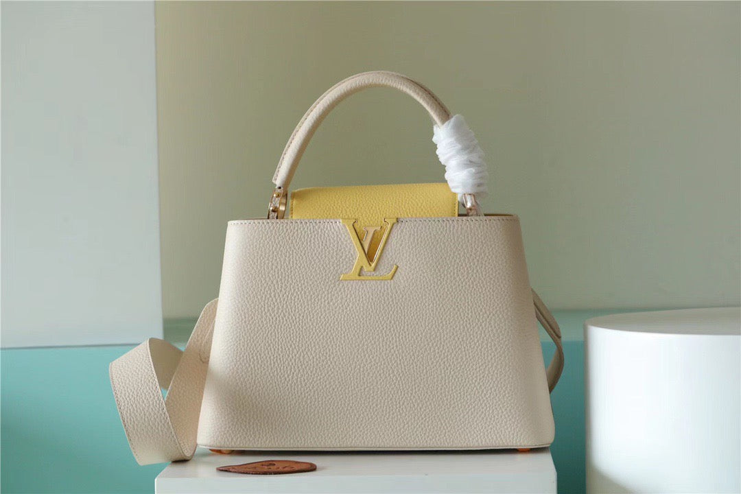 Top Quality Capucines Bb Taurillon Creme Plume Beige Crossbody Bag