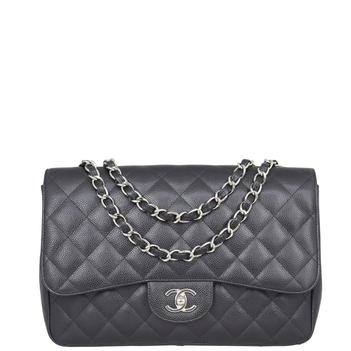 Chanel Classic Single Jumbo Hardware Handbag Black Silver