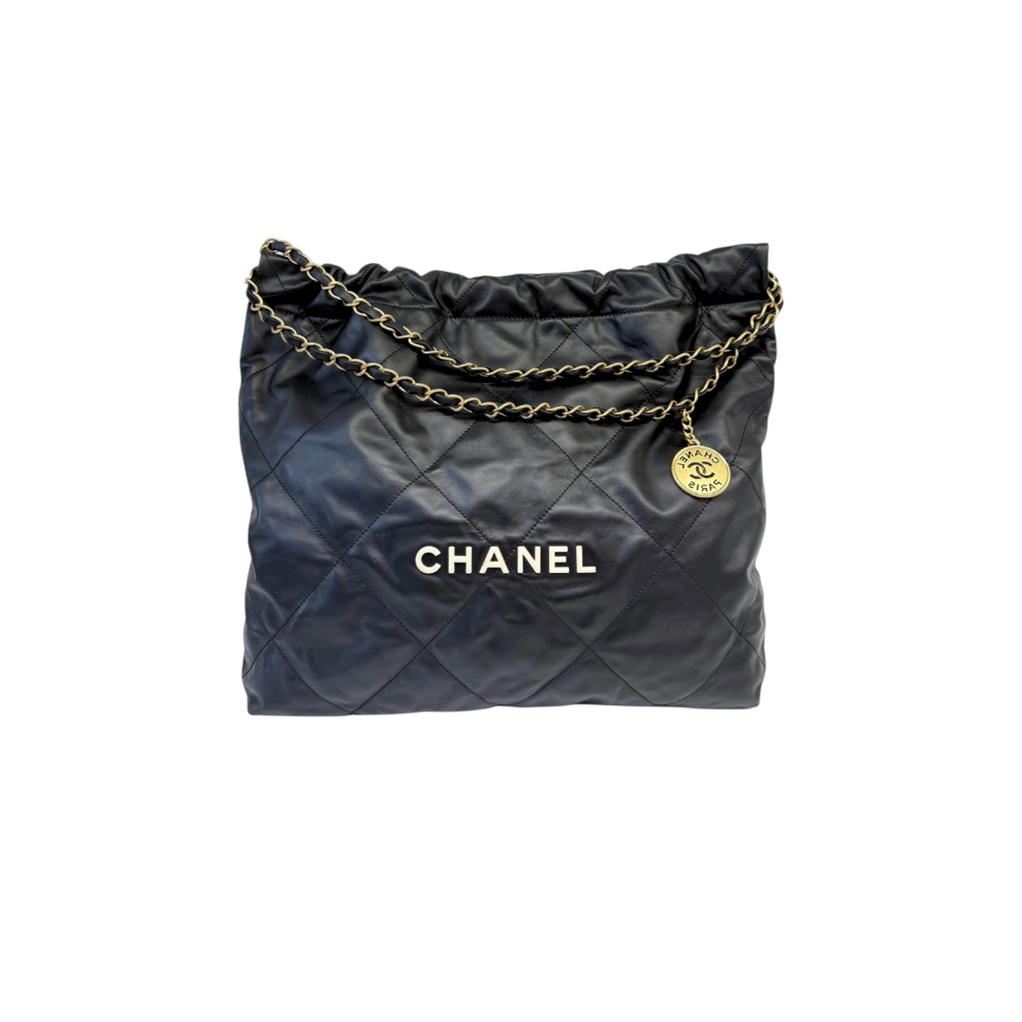 Chanel 22 Medium Shiny Calfskin GHW Handbag Leather Quilted Crossbody Bag