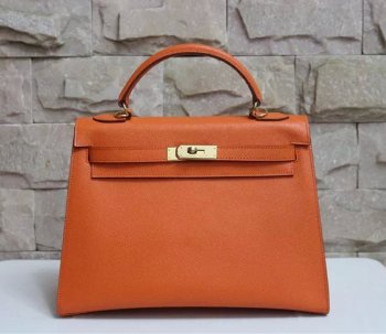 Hermes Luxury Kelly Cm Epsom Handbag Orange Leather Gold Travel Bag