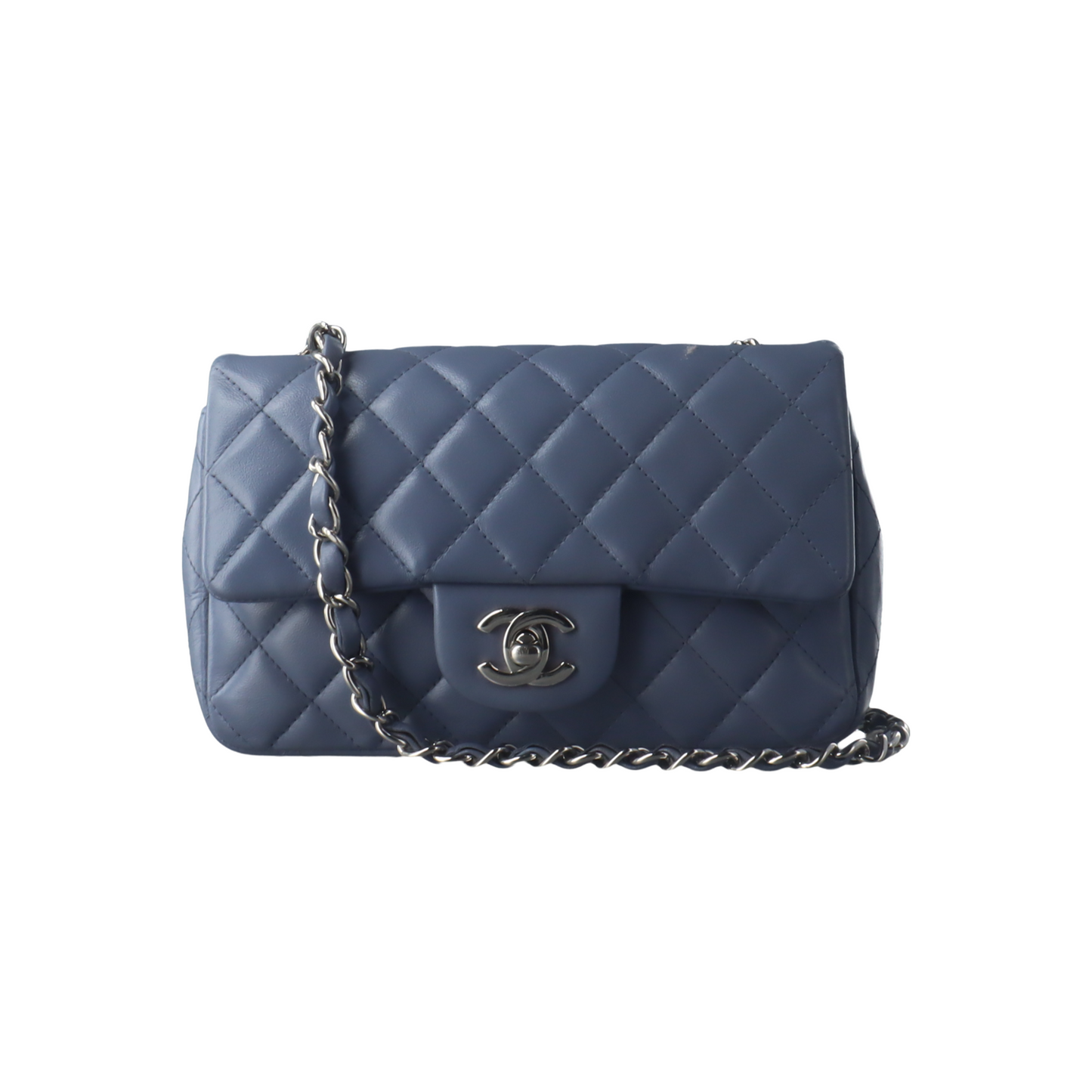 Chanel Classic Flap Rectangular Ash Lambskin Blue Mini Bag