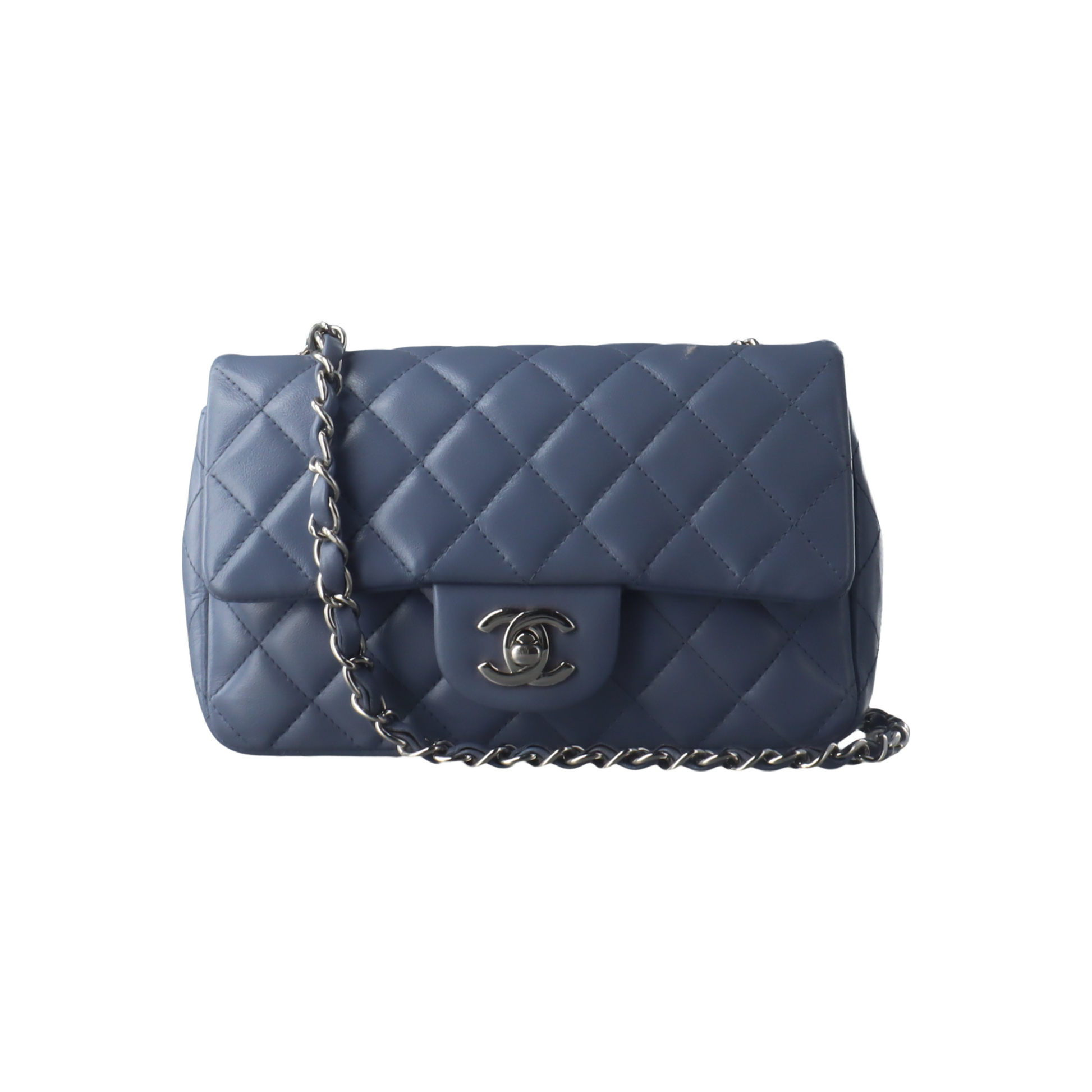 Chanel Classic Flap Rectangular Ash Lambskin Blue Mini Bag