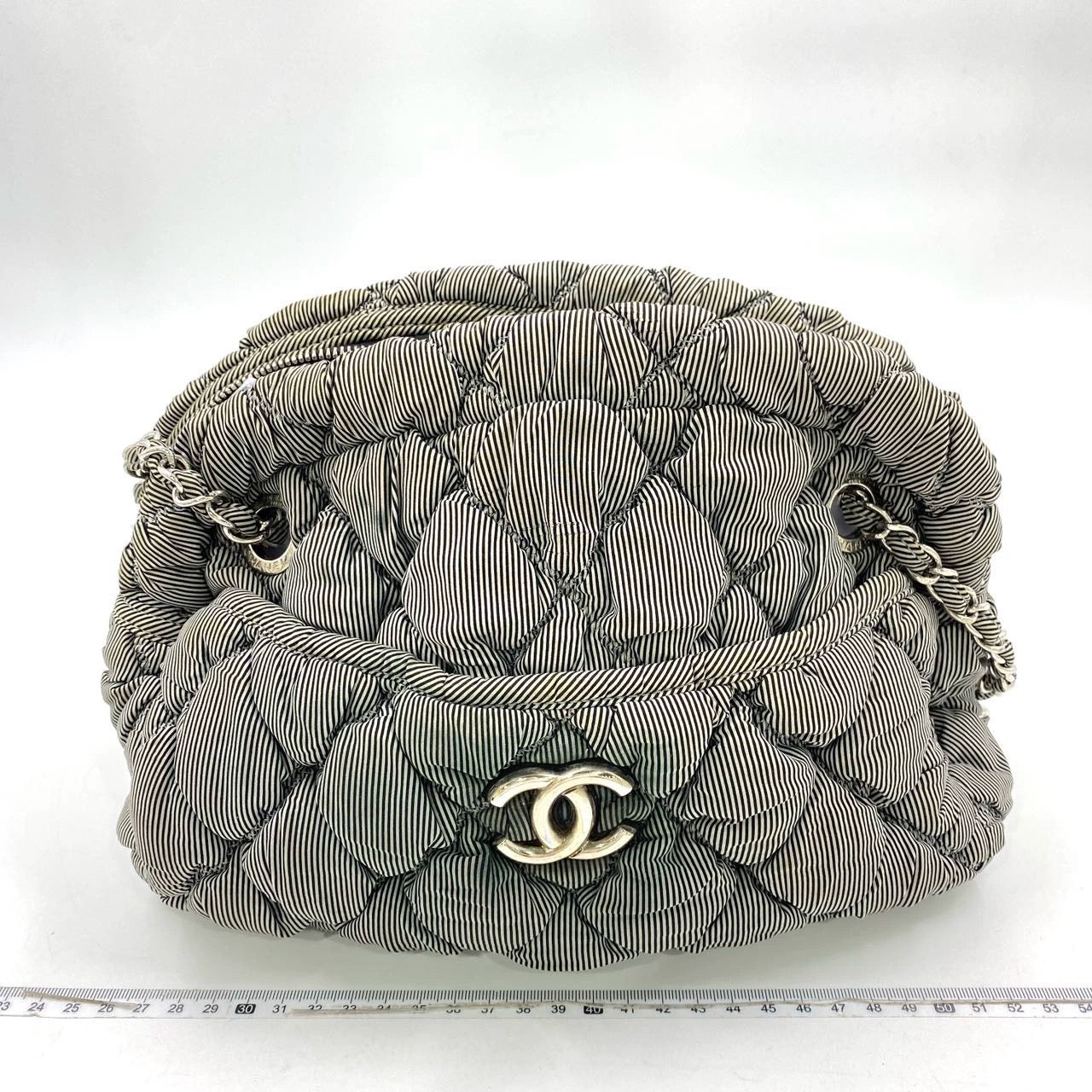 Chanel Nylon Bubble Striped Quilt Accordion Flap Blue Shoulder Bag