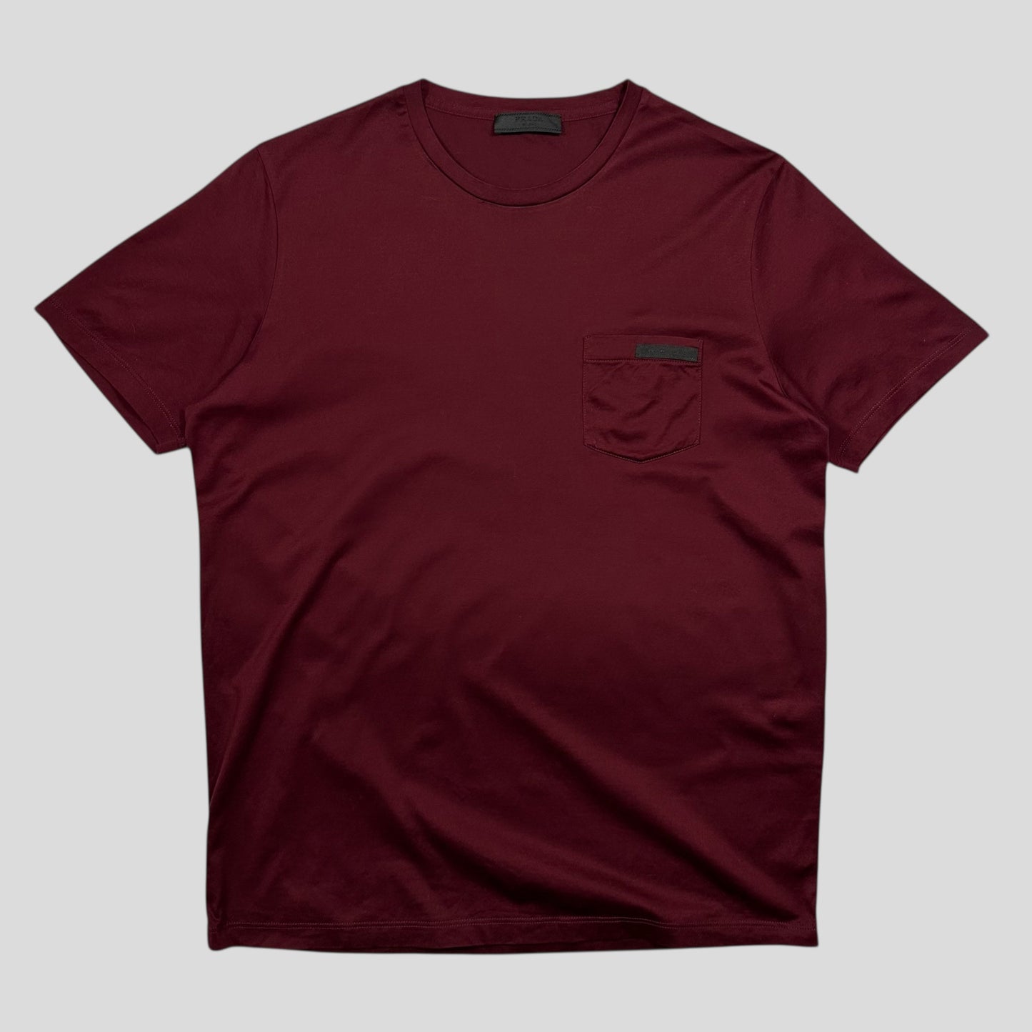 Prada Handbag Burgundy Soft Cotton Pocket T-shirt - M Logo